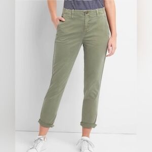 GAP Olive Green Girlfriend Chinos High Rise Ankle Cropped Jeans Relaxed Fit